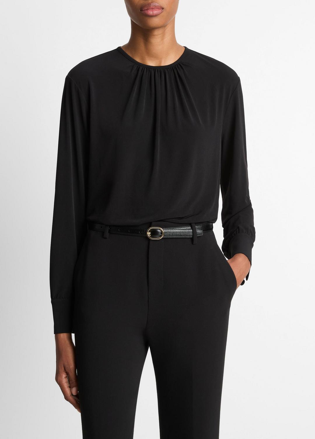 VINCE Matte Jersey Gathered Blouse in Long Sleeve