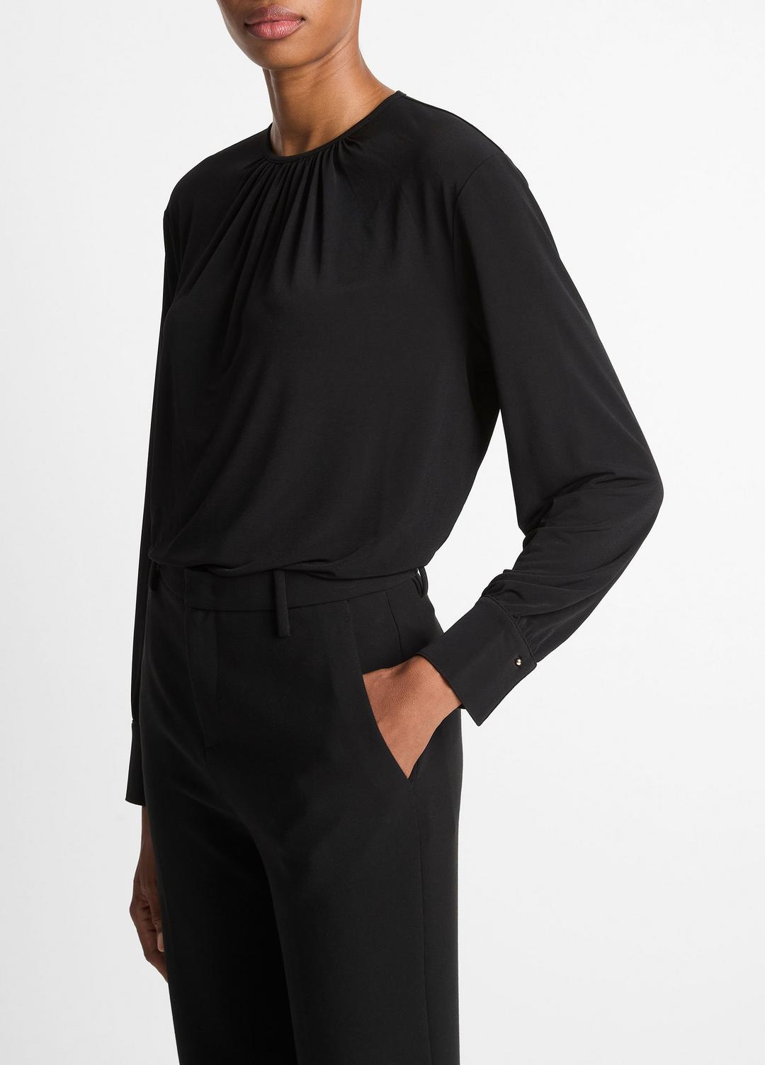 VINCE Matte Jersey Gathered Blouse in Long Sleeve