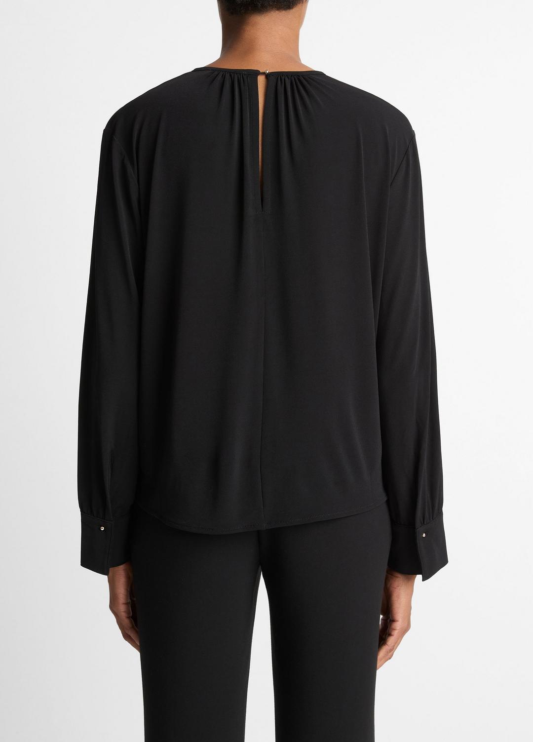 VINCE Matte Jersey Gathered Blouse in Long Sleeve
