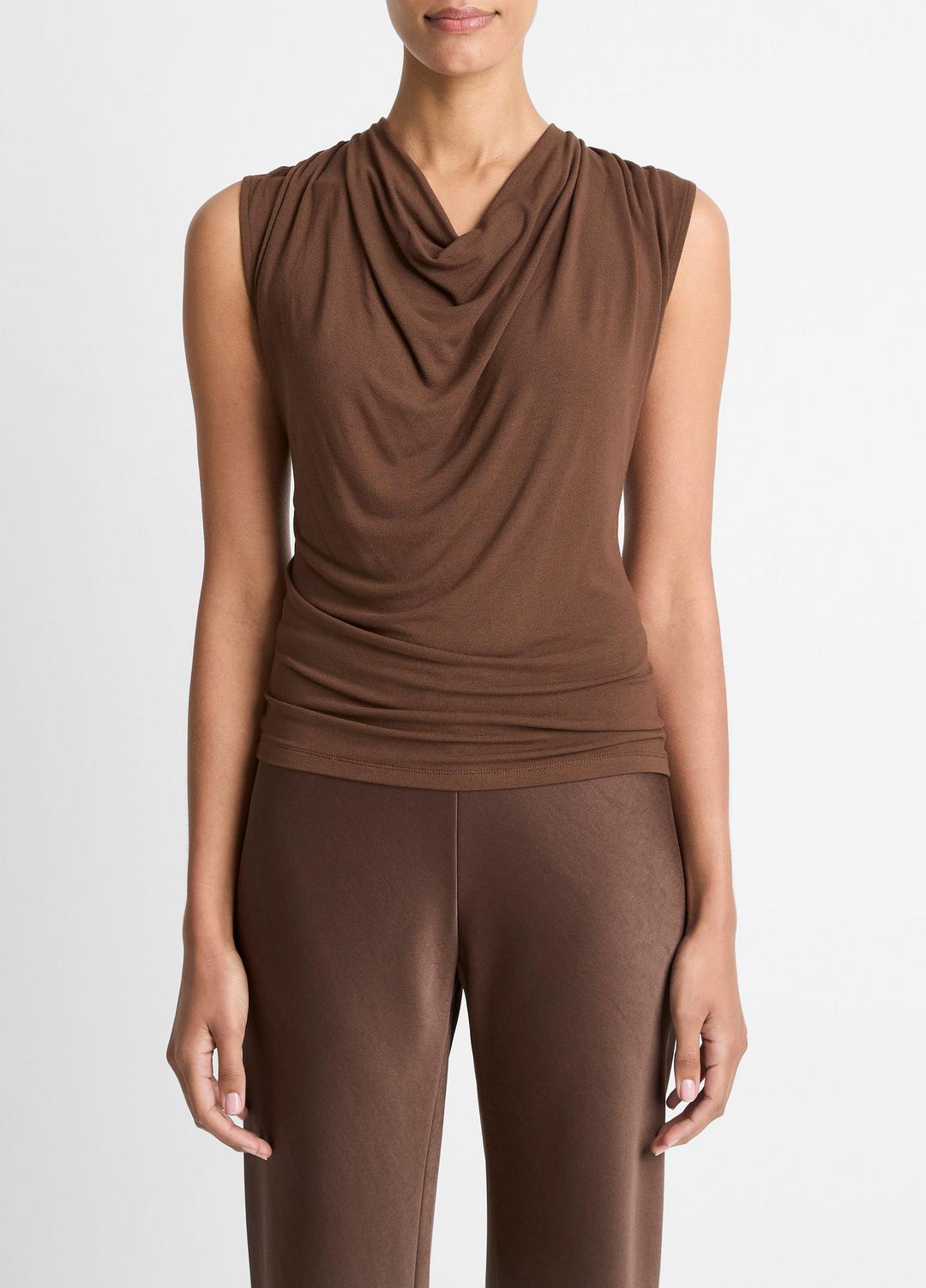 VINCE Jersey Draped Cowl-Neck Top in Tank Tops