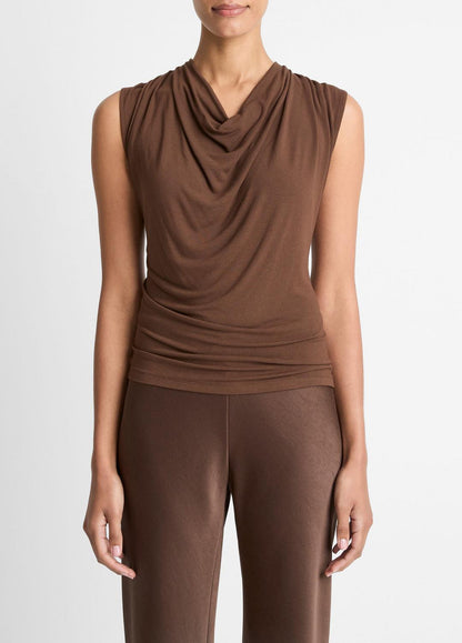 VINCE Jersey Draped Cowl-Neck Top in Tank Tops