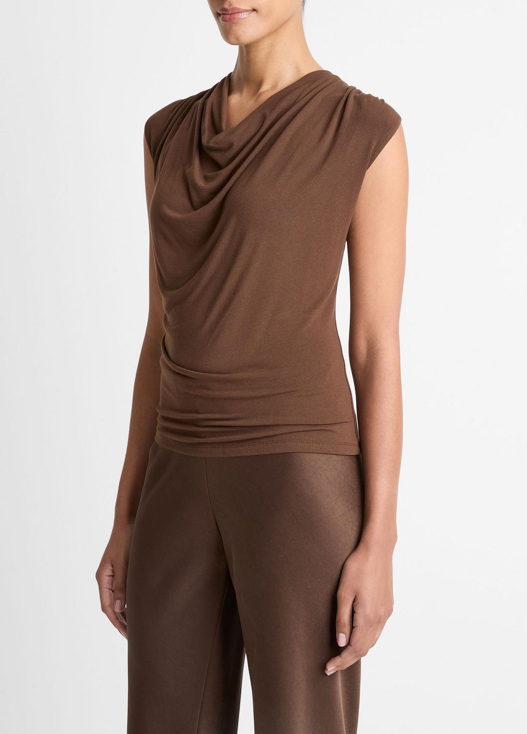 VINCE Jersey Draped Cowl-Neck Top in Tank Tops