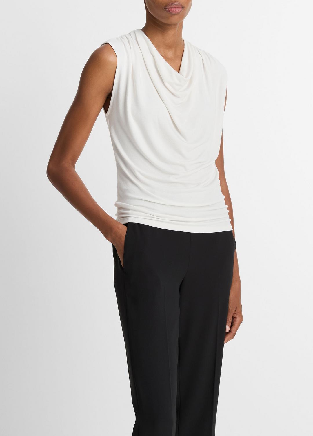 VINCE Jersey Draped Cowl-Neck Top in Tank Tops