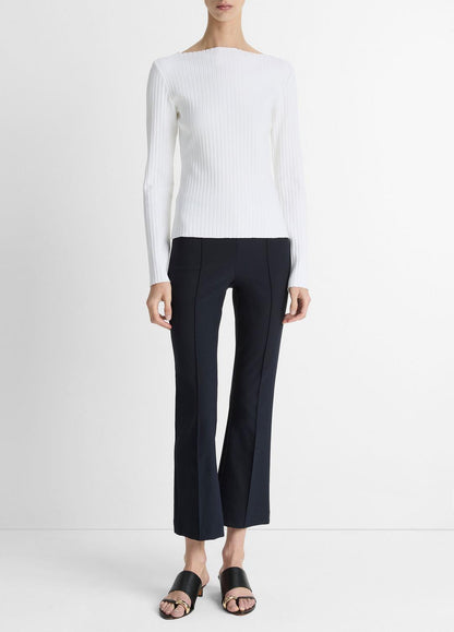 VINCE Ribbed Cotton-Blend Slash-Neck Long-Sleeve Top in Long Sleeve