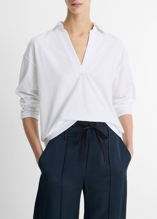 VINCE Easy Pima Cotton Long-Sleeve Polo Shirt in Long Sleeve