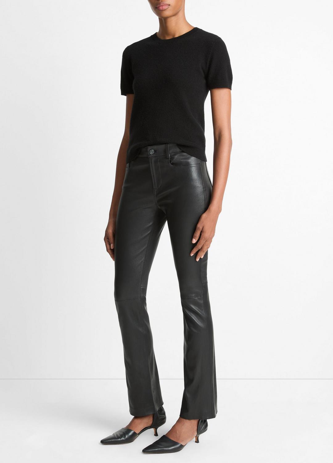 VINCE Stretch Leather Boot-Cut Pant in Trousers