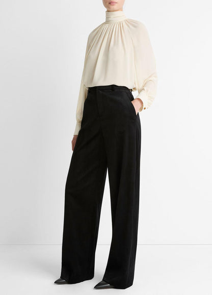 VINCE Italian Velvet High-Waist Wide-Leg Trouser in Wide Leg