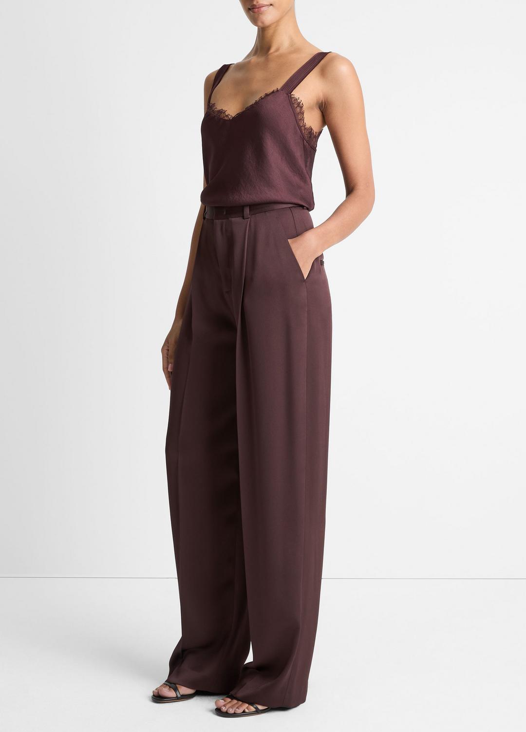 VINCE Satin Pleated Wide-Leg Trouser in Trousers