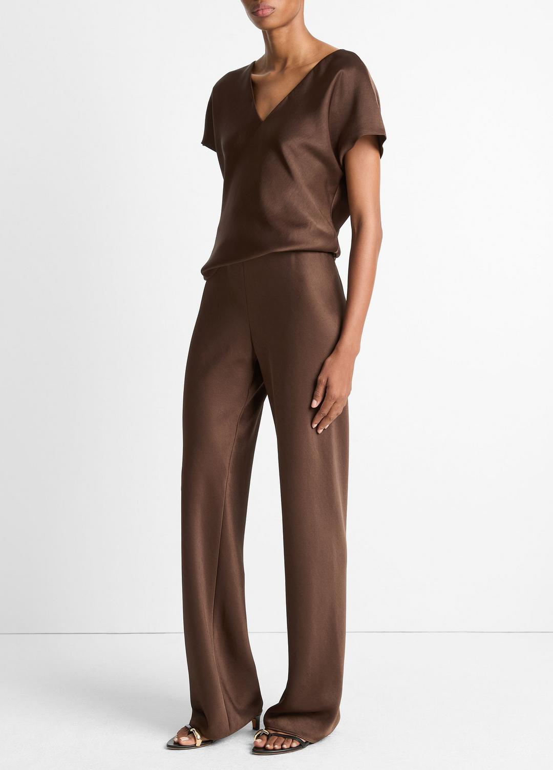 VINCE Colette High-Rise Fluid Satin Bias Pant in Trousers