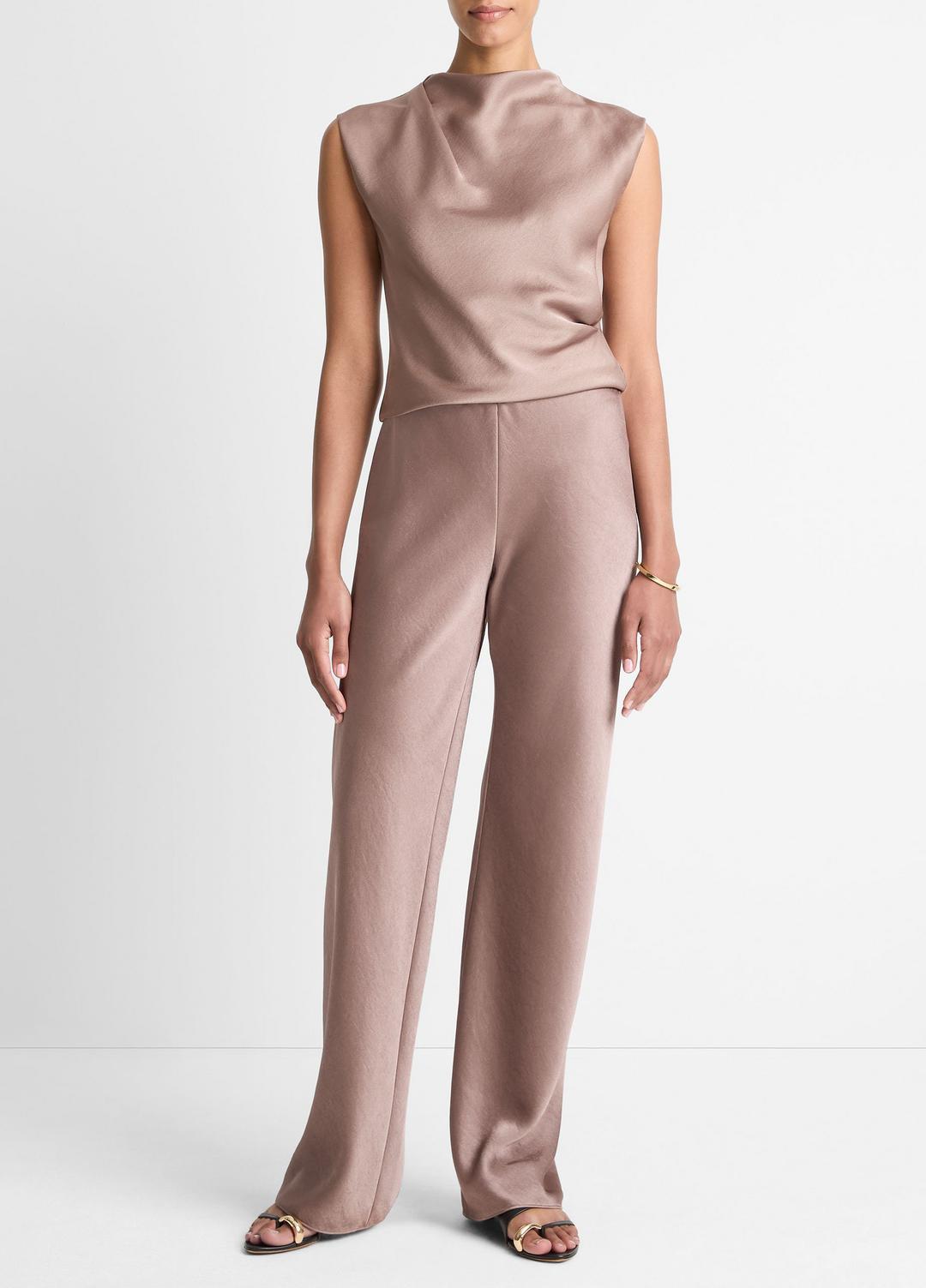VINCE Colette High-Rise Fluid Satin Bias Pant in Trousers