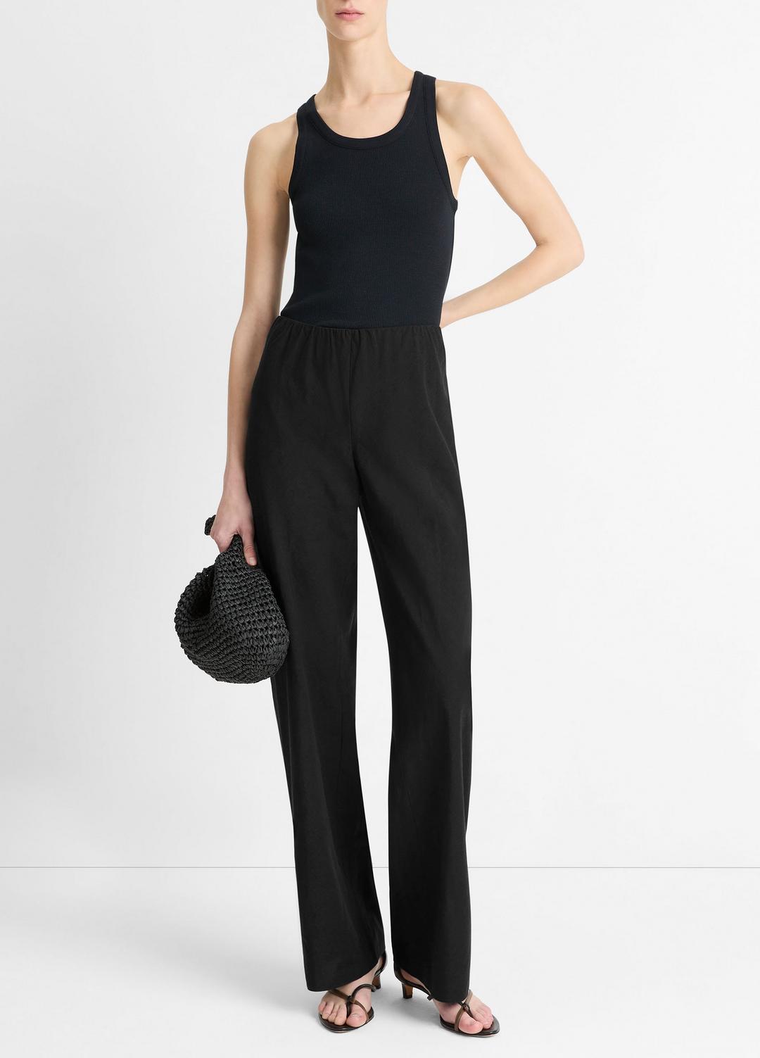 VINCE Cotton-Blend High-Waist Bias Pant in Trousers