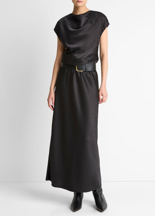 VINCE Draped Satin Cowl-Neck Dress in Dresses