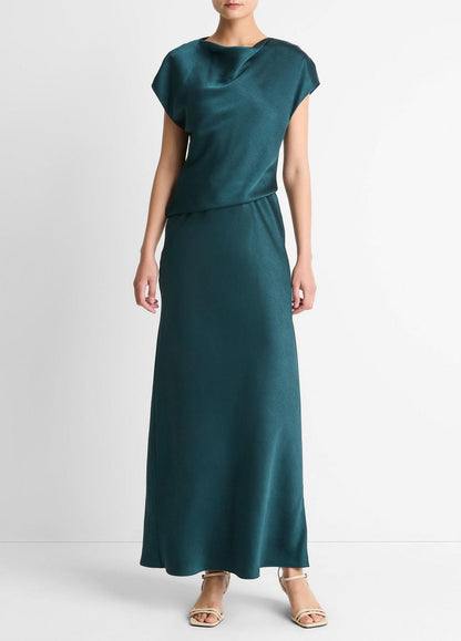 VINCE Draped Satin Cowl-Neck Dress in Dresses