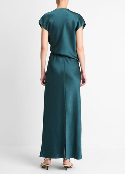 VINCE Draped Satin Cowl-Neck Dress in Dresses