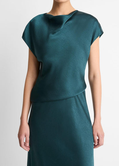 VINCE Draped Satin Cowl-Neck Dress in Dresses