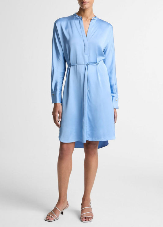 VINCE Matte Satin Band-Collar Dress in Dresses