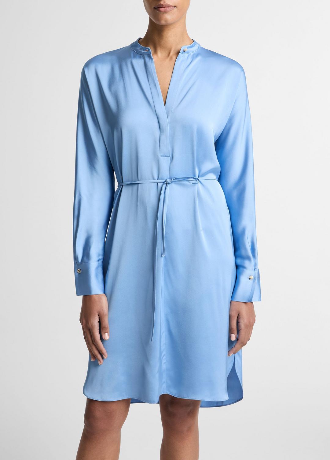 VINCE Matte Satin Band-Collar Dress in Dresses