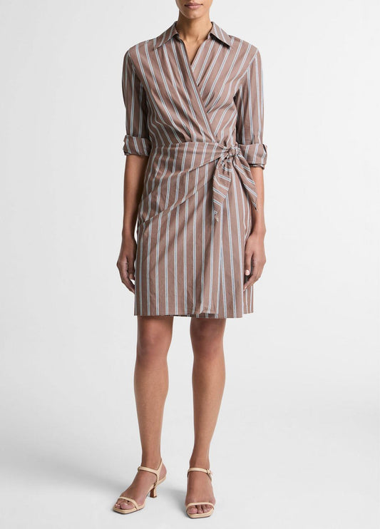 VINCE Striped Cotton-Blend Wrap Dress in Dresses