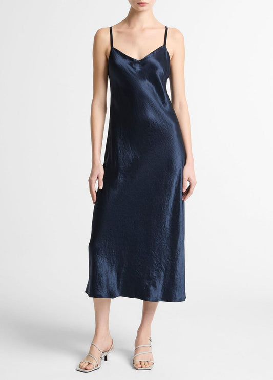 VINCE Satin V-Neck Slip Dress in Dresses