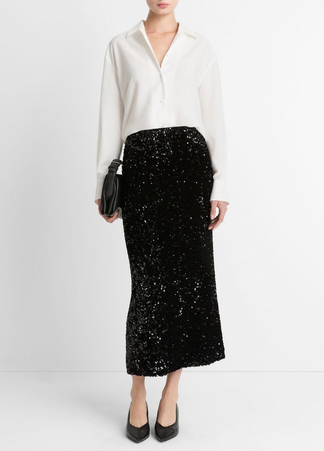 VINCE Sequined Velvet Column Skirt in Skirts