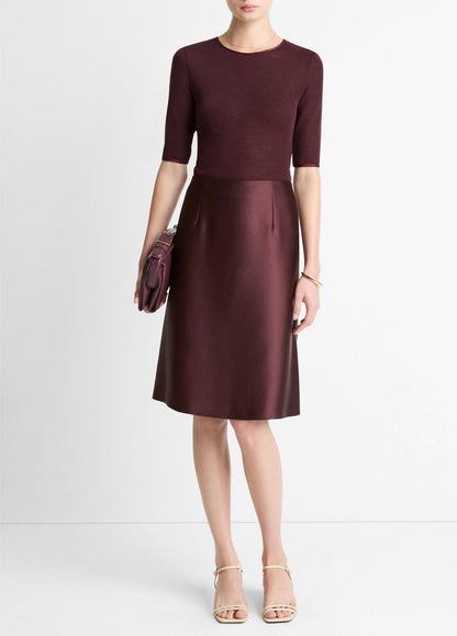 VINCE Satin A-Line Knee Skirt in Skirts