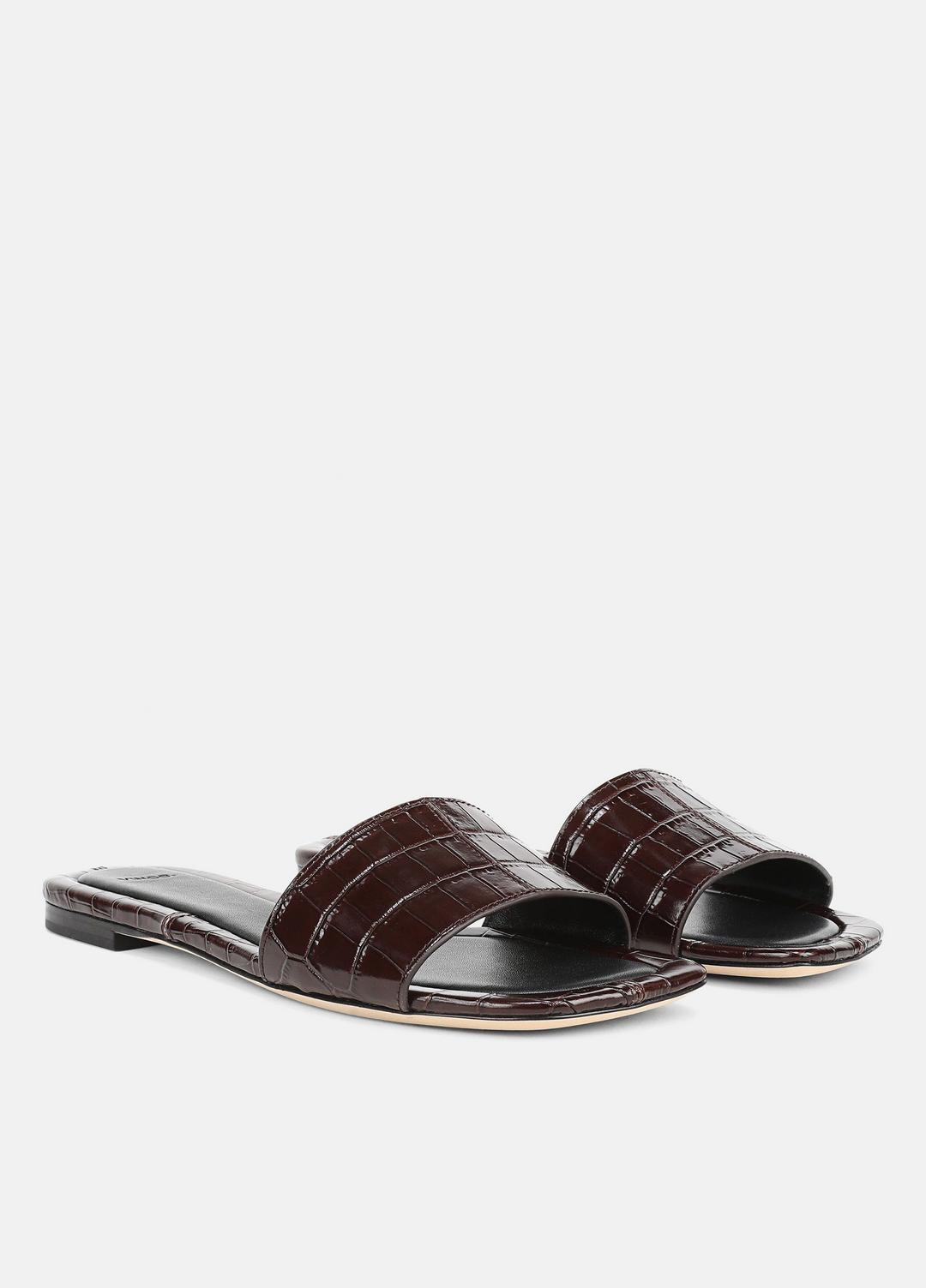 VINCE Valeria Croc-Embossed Leather Slide Sandal in Sandals