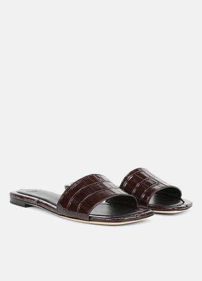 VINCE Valeria Croc-Embossed Leather Slide Sandal in Sandals