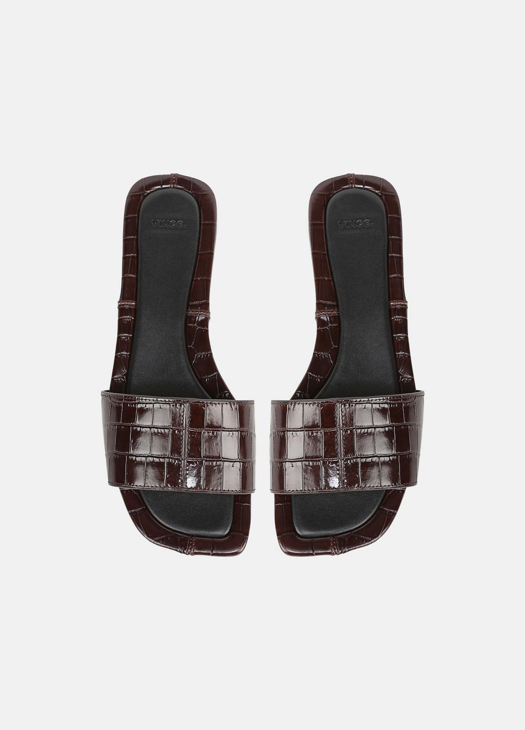 VINCE Valeria Croc-Embossed Leather Slide Sandal in Sandals