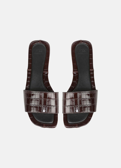 VINCE Valeria Croc-Embossed Leather Slide Sandal in Sandals