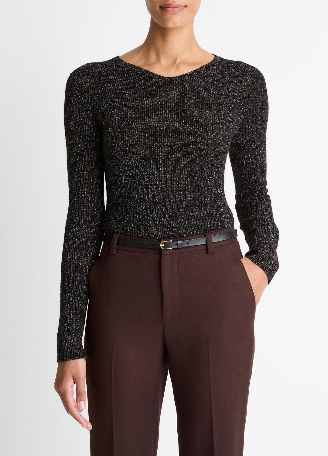 VINCE Metallic Ribbed High V-Neck Sweater in Vince Products Women