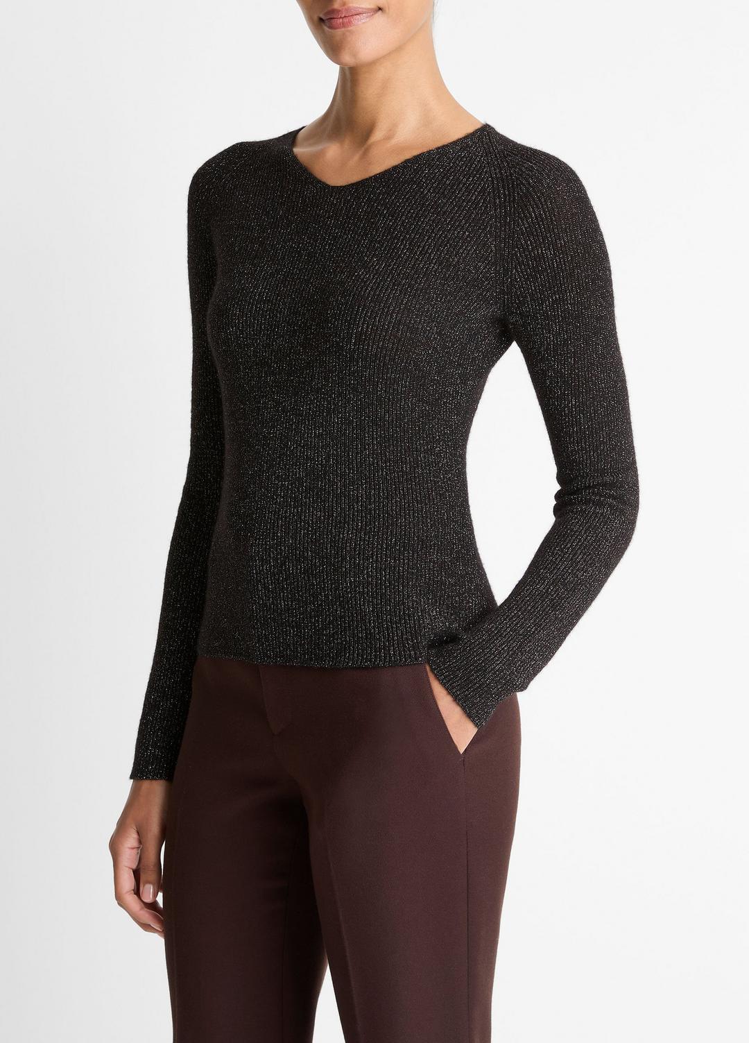 VINCE Metallic Ribbed High V-Neck Sweater in Vince Products Women