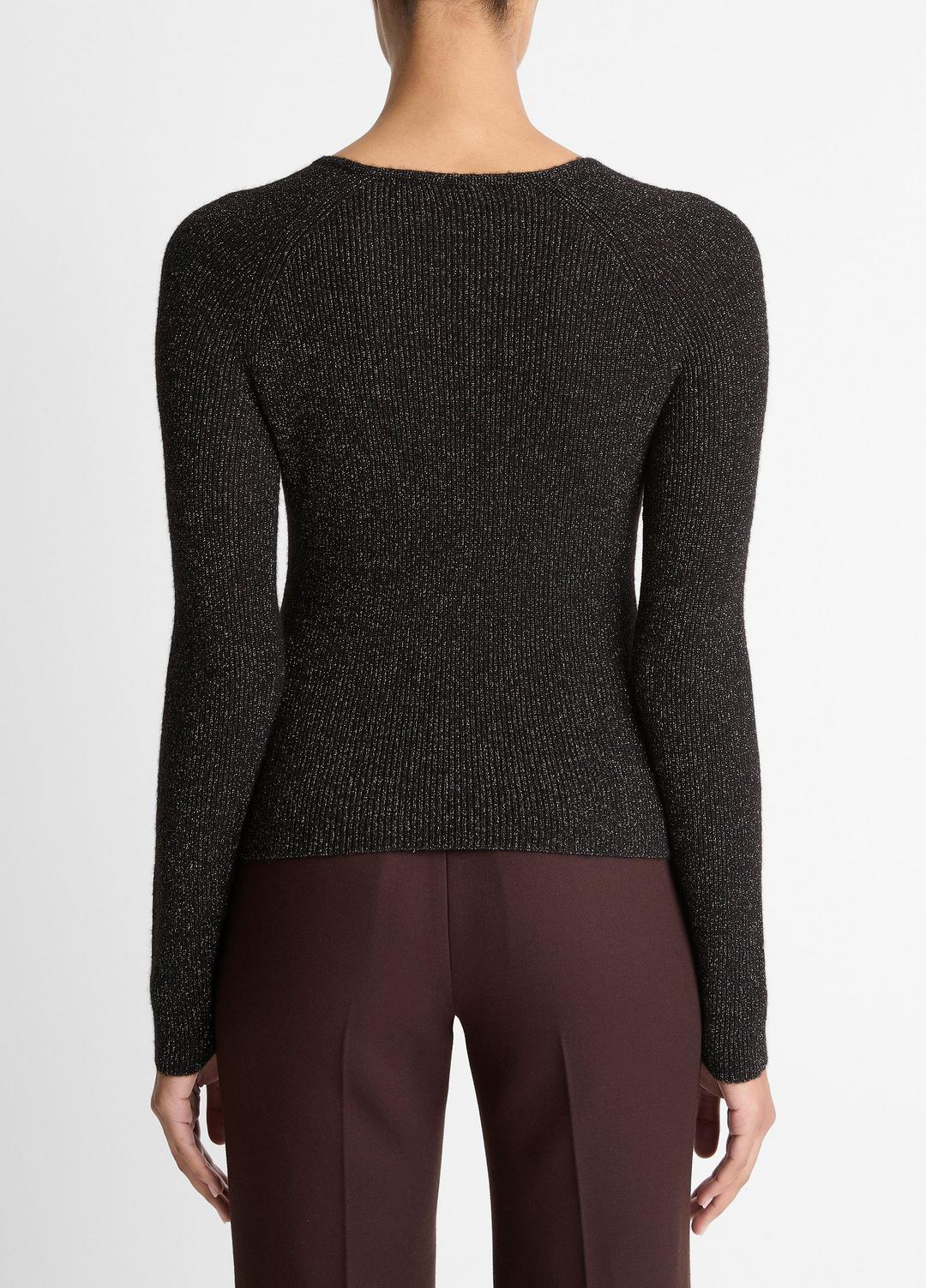 VINCE Metallic Ribbed High V-Neck Sweater in Vince Products Women