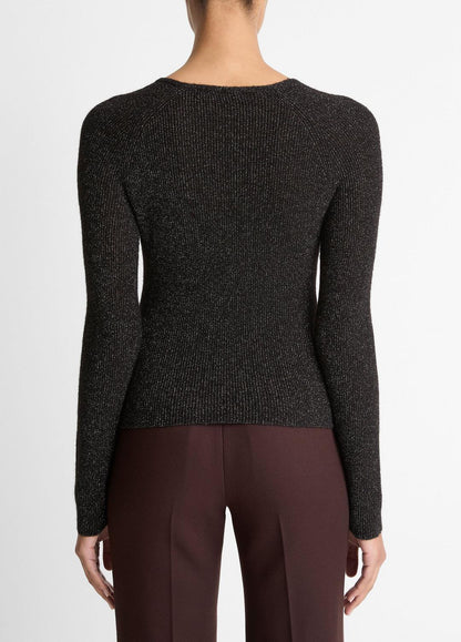 VINCE Metallic Ribbed High V-Neck Sweater in Vince Products Women
