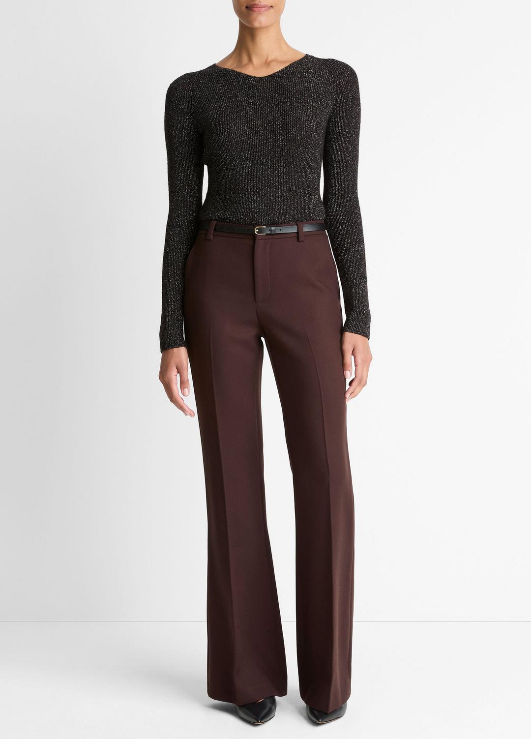 VINCE Metallic Ribbed High V-Neck Sweater in Vince Products Women