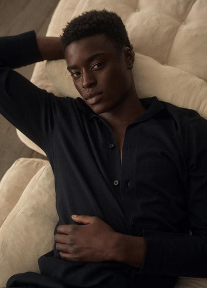VINCE Featherweight Merino Wool-Cashmere Sweater Shirt in Long Sleeve