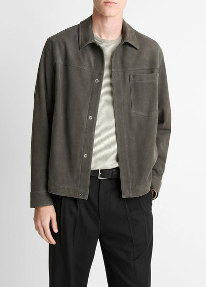 VINCE Nubuck Leather Trucker Jacket in Leather Jackets