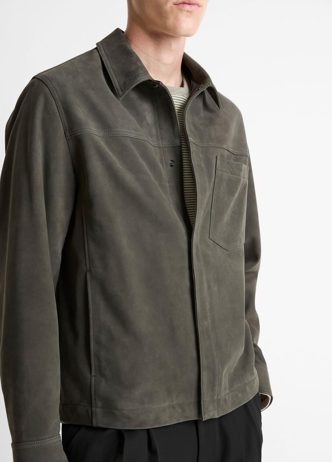 VINCE Nubuck Leather Trucker Jacket in Leather Jackets