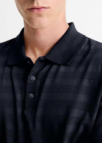 VINCE Jacquard-Stripe Cotton Long-Sleeve Polo Shirt in Long Sleeve