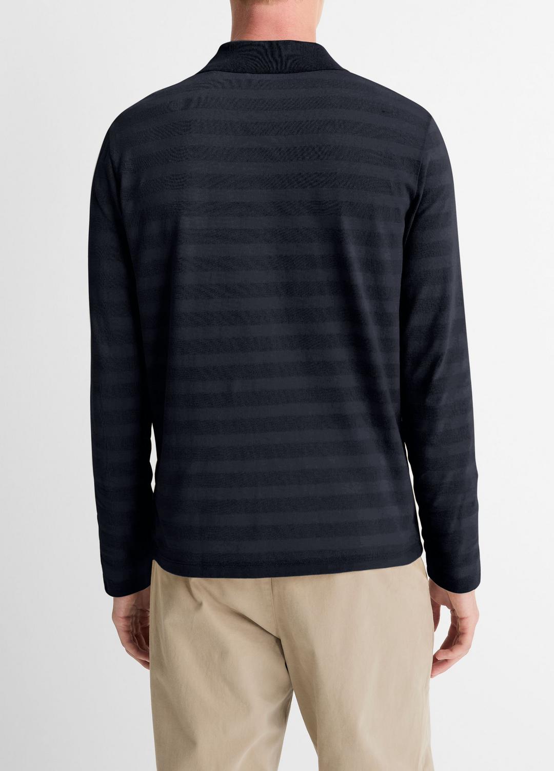 VINCE Jacquard-Stripe Cotton Long-Sleeve Polo Shirt in Long Sleeve
