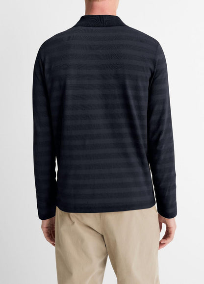 VINCE Jacquard-Stripe Cotton Long-Sleeve Polo Shirt in Long Sleeve