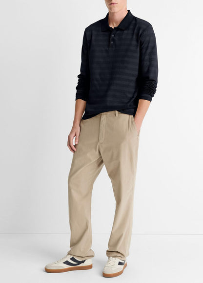 VINCE Jacquard-Stripe Cotton Long-Sleeve Polo Shirt in Long Sleeve