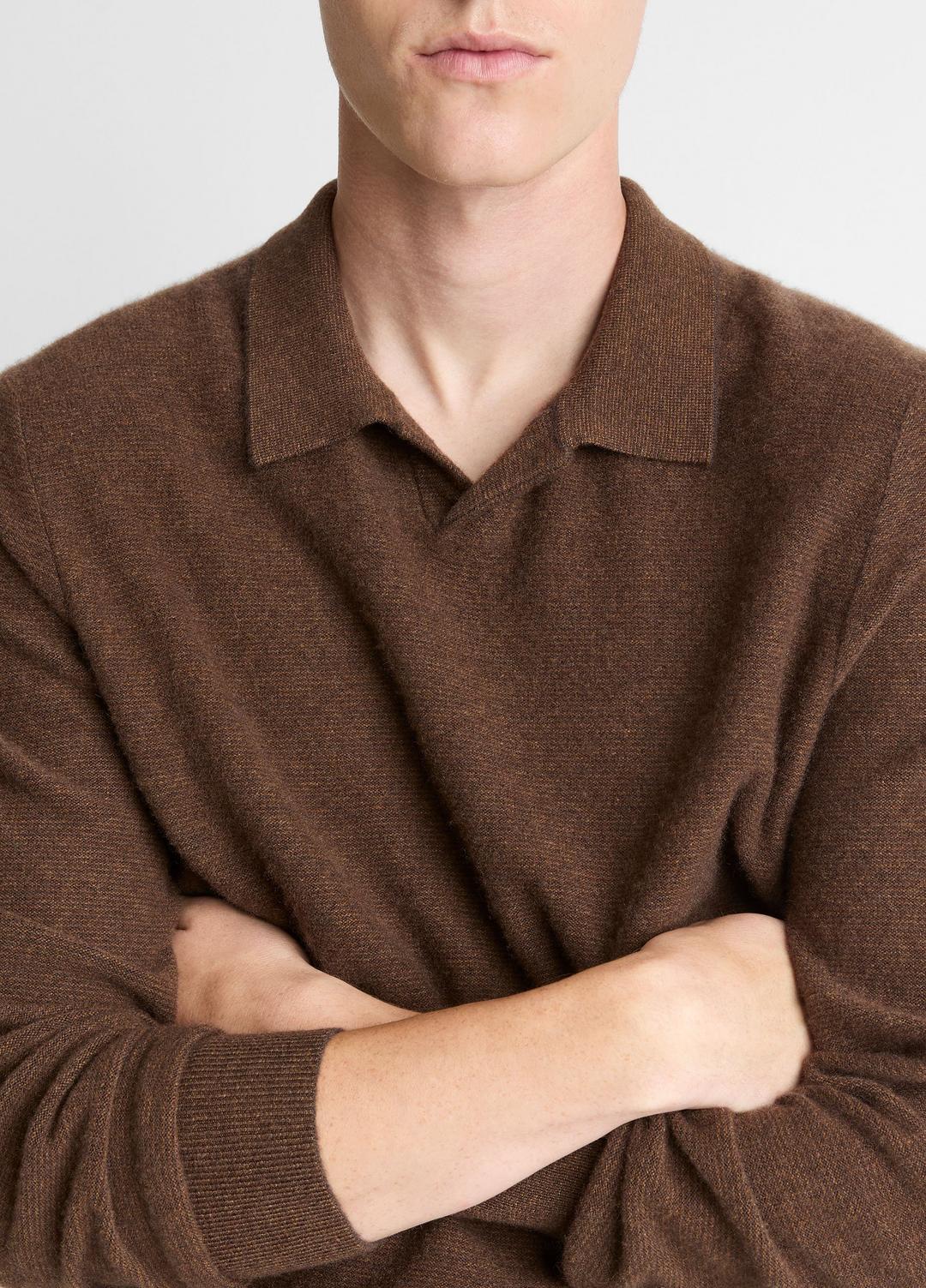 VINCE Feed Stripe Plush Cashmere Johnny-Collar Sweater in Cashmere