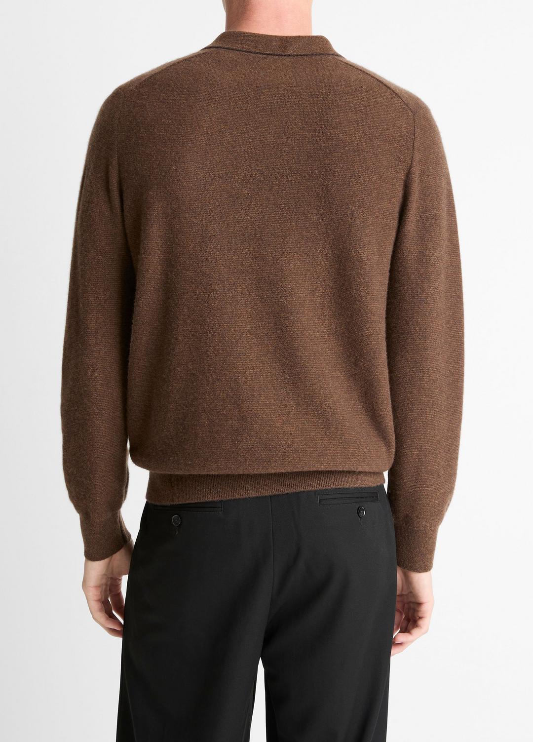 VINCE Feed Stripe Plush Cashmere Johnny-Collar Sweater in Cashmere