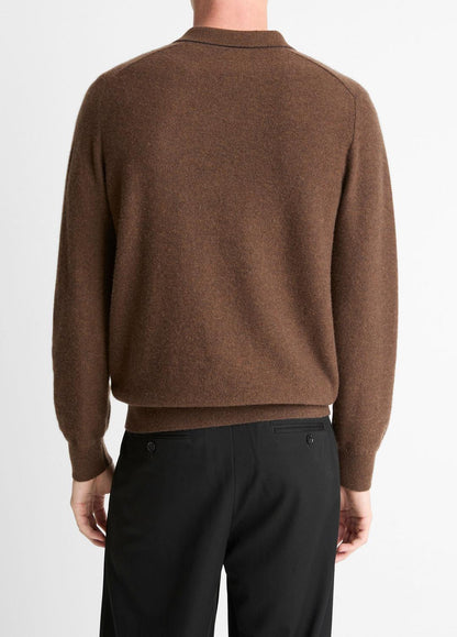 VINCE Feed Stripe Plush Cashmere Johnny-Collar Sweater in Cashmere
