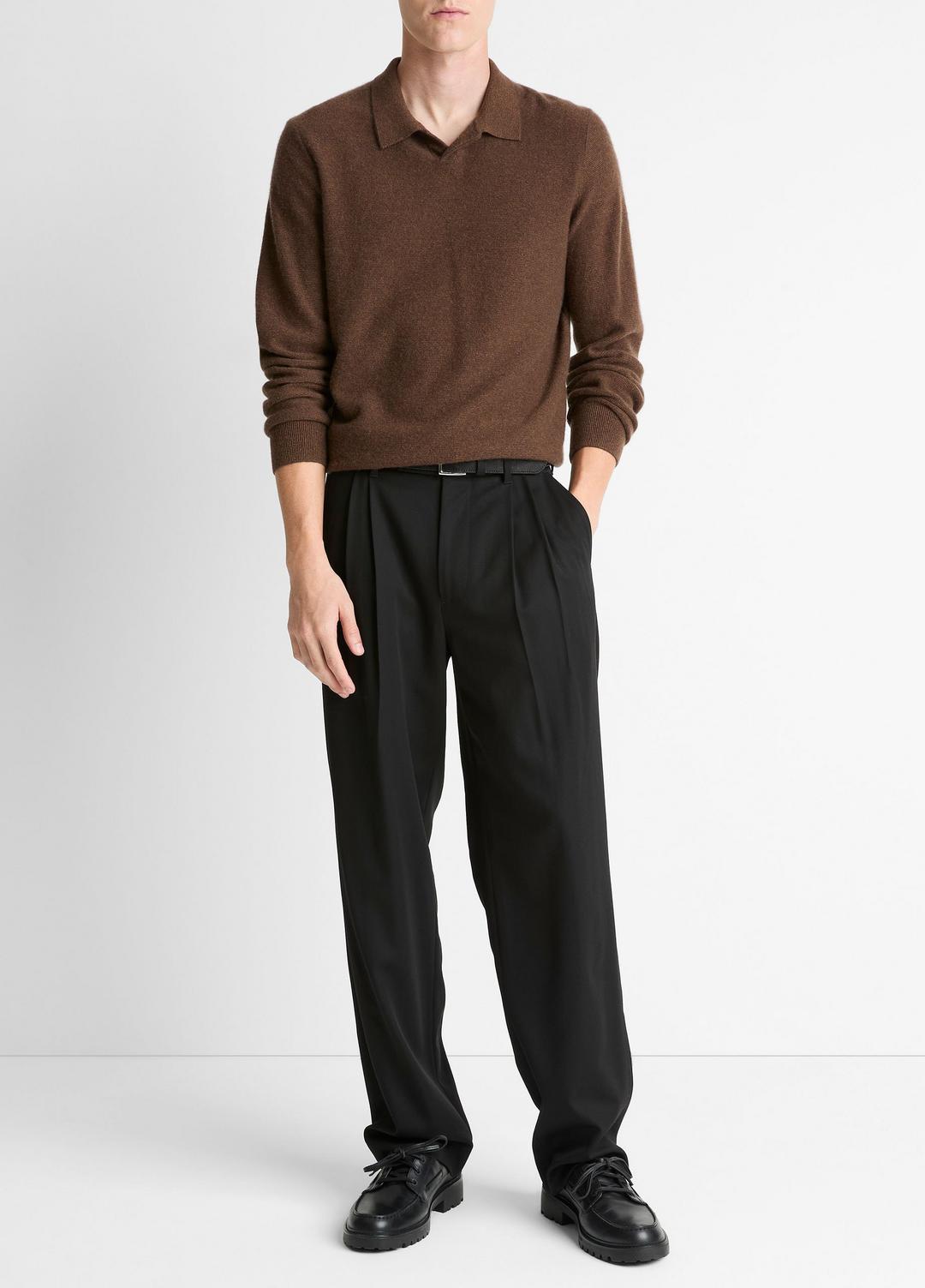 VINCE Feed Stripe Plush Cashmere Johnny-Collar Sweater in Cashmere