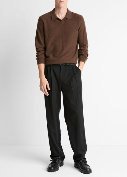 VINCE Feed Stripe Plush Cashmere Johnny-Collar Sweater in Cashmere