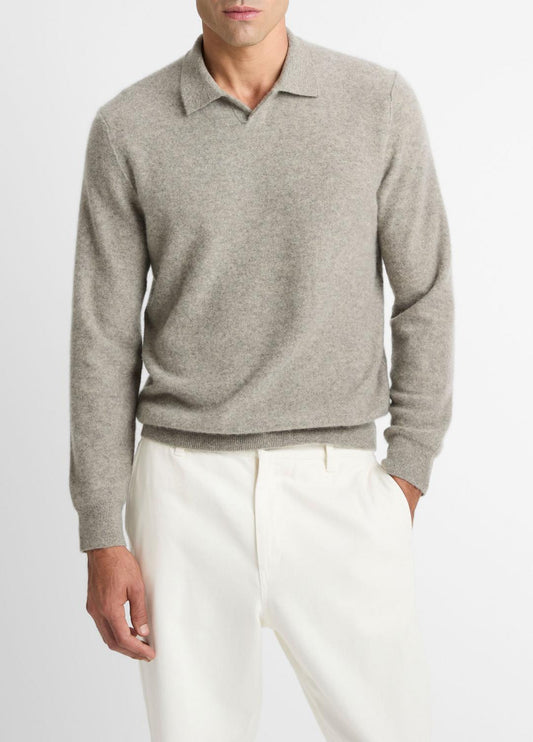 VINCE Plush Cashmere Johnny-Collar Polo in Cashmere
