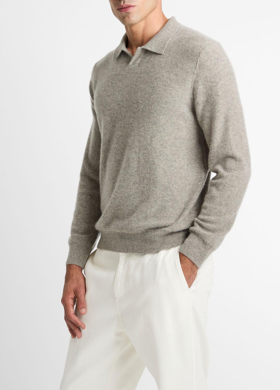 VINCE Plush Cashmere Johnny-Collar Polo in Cashmere