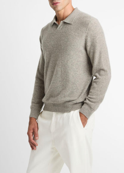 VINCE Plush Cashmere Johnny-Collar Polo in Cashmere