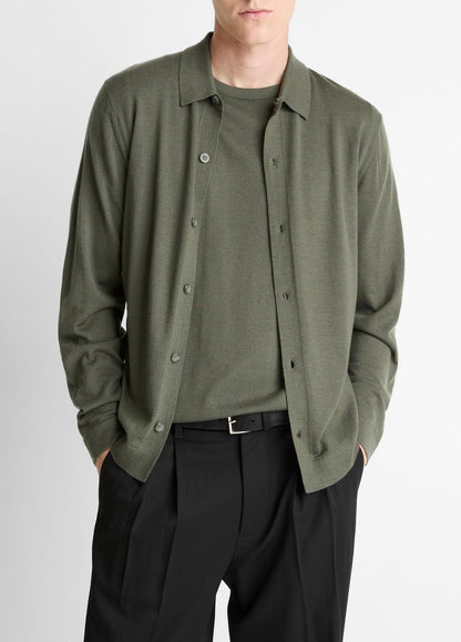 VINCE Featherweight Merino Wool-Cashmere Sweater Shirt in Long Sleeve